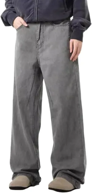 Wide Leg Jeans Men Y2k Baggy Hip Hop Grey Jeans Casual Loose Fit Skater Denim Pants Vintage Oversized Pants Streetwear