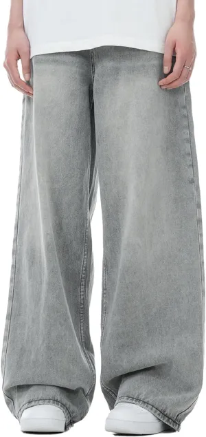 Wide Leg Jeans Men Y2k Baggy Hip Hop Grey Jeans Casual Loose Fit Skater Denim Pants Vintage Oversized Pants Streetwear