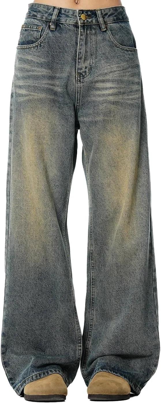 Wide Leg Jeans Men Y2k Baggy Hip Hop Grey Jeans Casual Loose Fit Skater Denim Pants Vintage Oversized Pants Streetwear