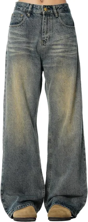 Wide Leg Jeans Men Y2k Baggy Hip Hop Grey Jeans Casual Loose Fit Skater Denim Pants Vintage Oversized Pants Streetwear