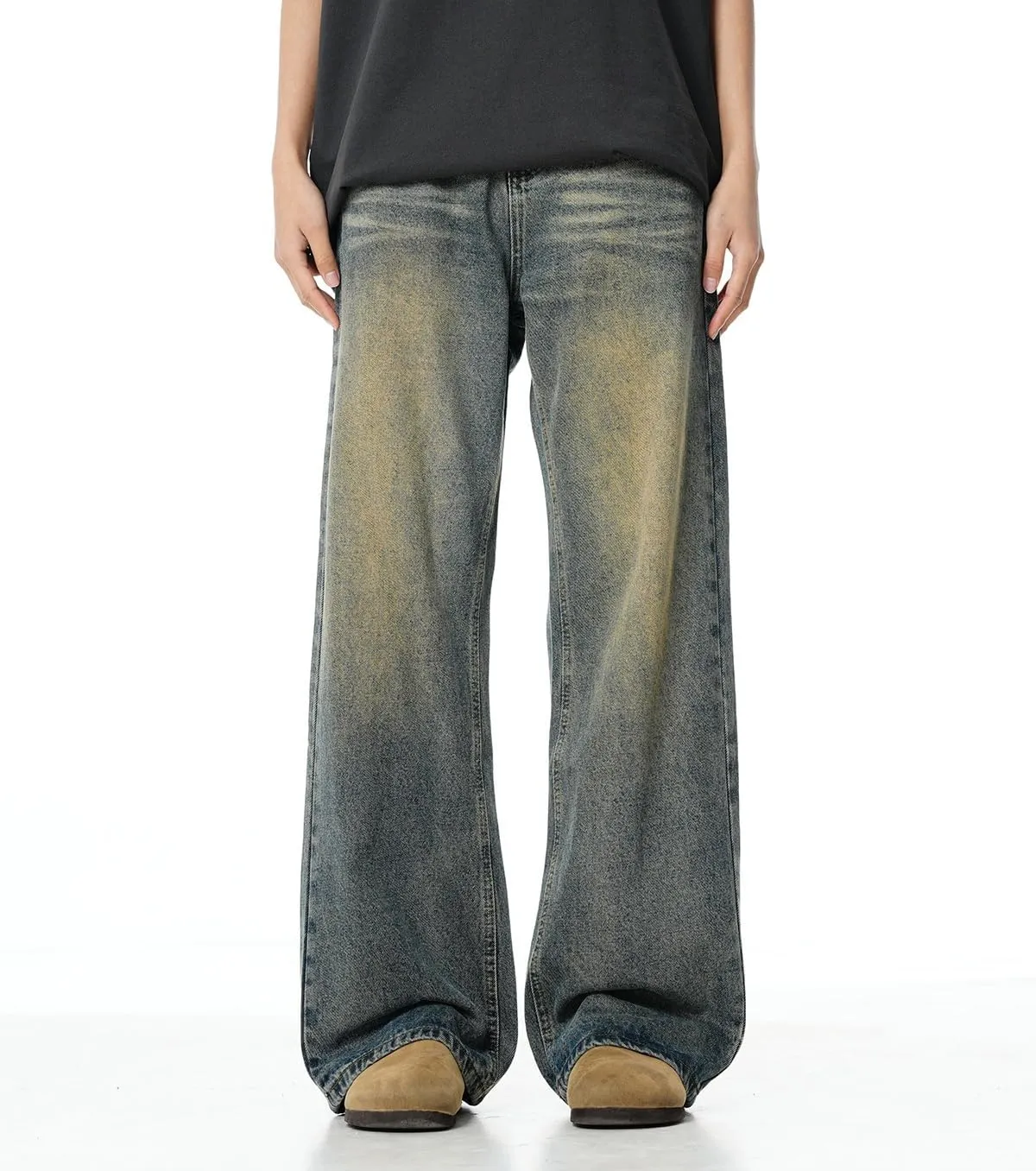 Wide Leg Jeans Men Y2k Baggy Hip Hop Grey Jeans Casual Loose Fit Skater Denim Pants Vintage Oversized Pants Streetwear