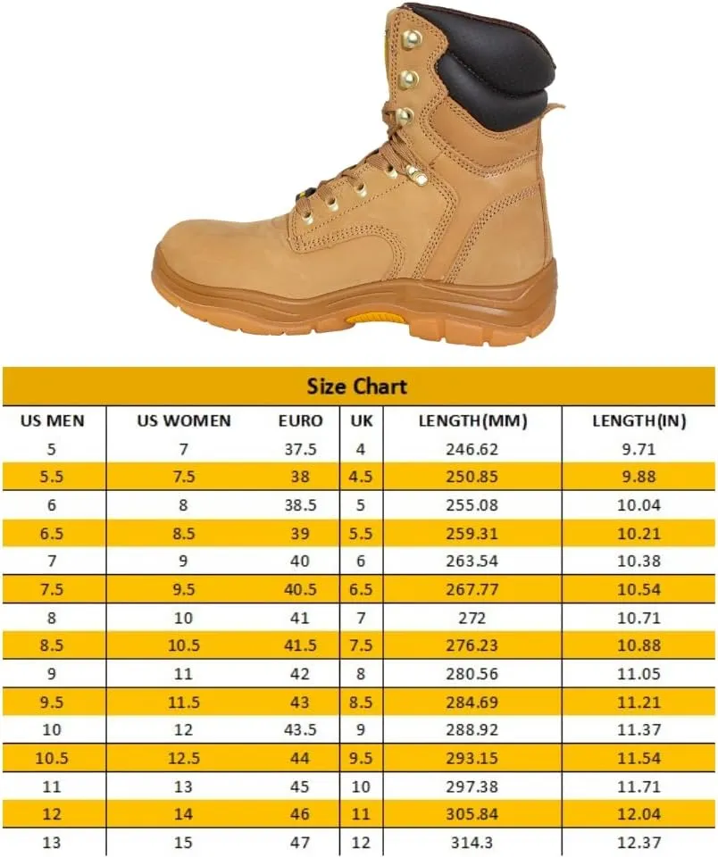 WOLF Work Boot | 100% Genuine Upper Leather | Oil, Heat, Chemical, Impact, Compression & Puncture Resistant | Electrical Hazards | Non-Slip Rubber Sole | Steel Toe | Padded Collar | Construction | Industrial PPE