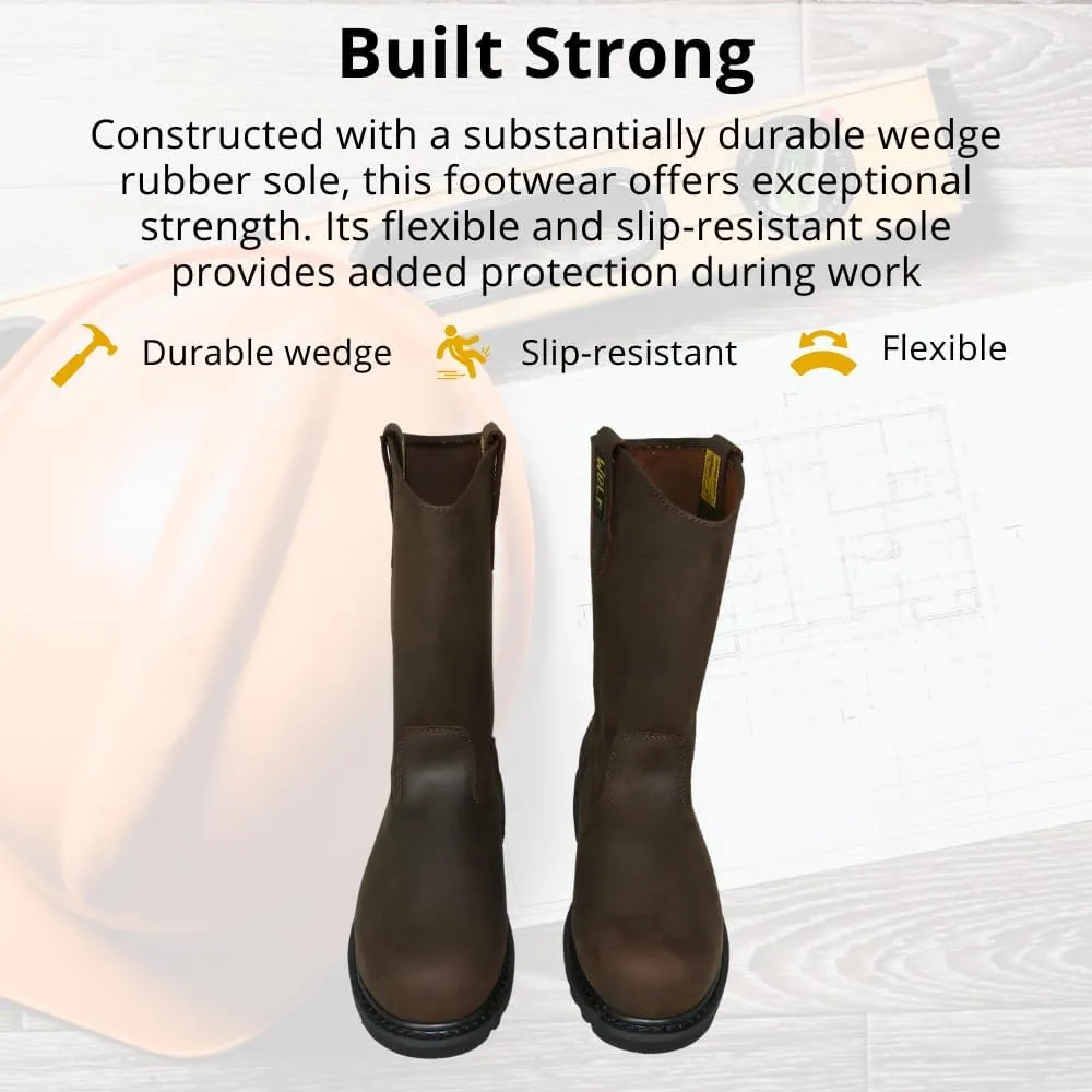 WOLF Work Boot | 100% Genuine Upper Leather | Oil, Heat, Chemical, Impact, Puncture Resistant | Electrical Hazards | Non-Slip Rubber Sole | Dual Pullers | Construction | Industrial PPE