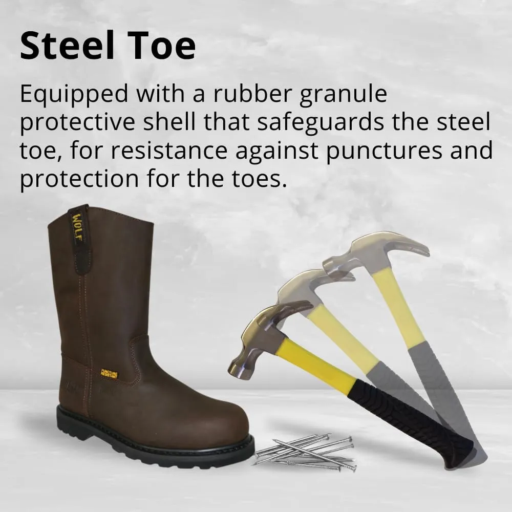 WOLF Work Boot | 100% Genuine Upper Leather | Oil, Heat, Chemical, Impact, Puncture Resistant | Electrical Hazards | Non-Slip Rubber Sole | Dual Pullers | Construction | Industrial PPE