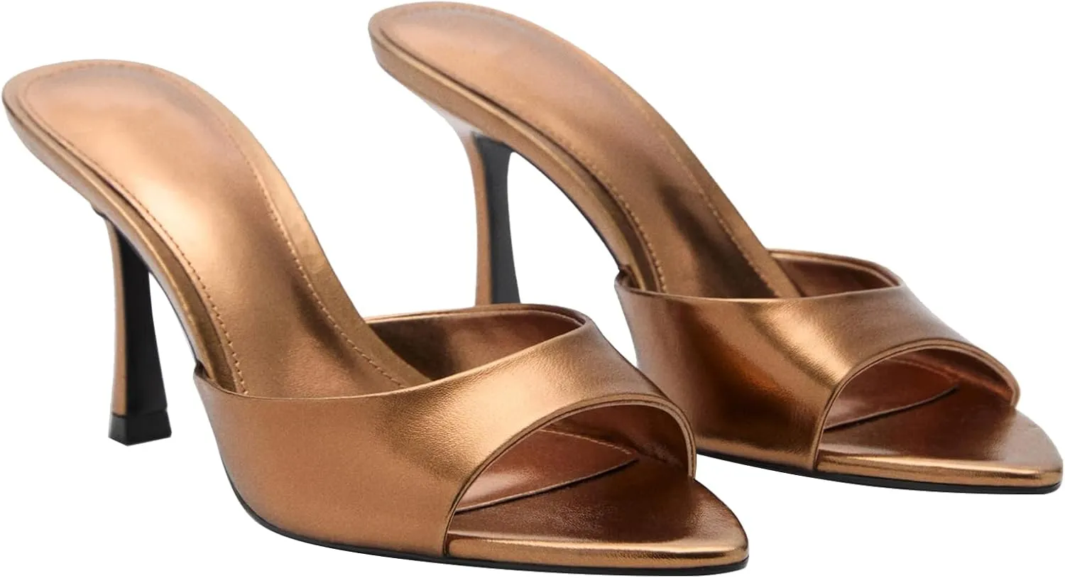 Women Heeled Mules Pointed Peep Toe Stiletto High Heel Slip on Backless Summer Mules Slide Sandals Fashion Dress Shoes