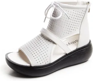 Women High Top Boot Sandals Open Toe Cutout Leather Sandals for Women