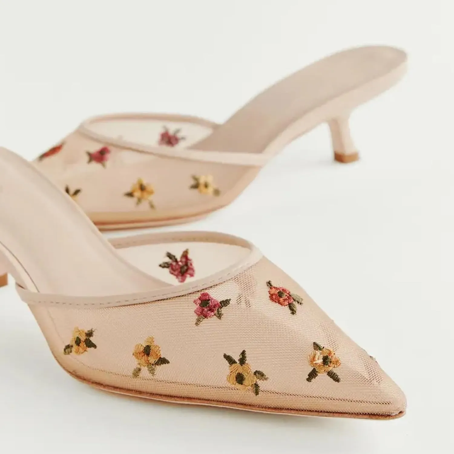 Women Kitten Heels Mules Closed Pointed Toe Slip on Backless Stiletto Slingback Heels Wedding Dress Pumps Shoes