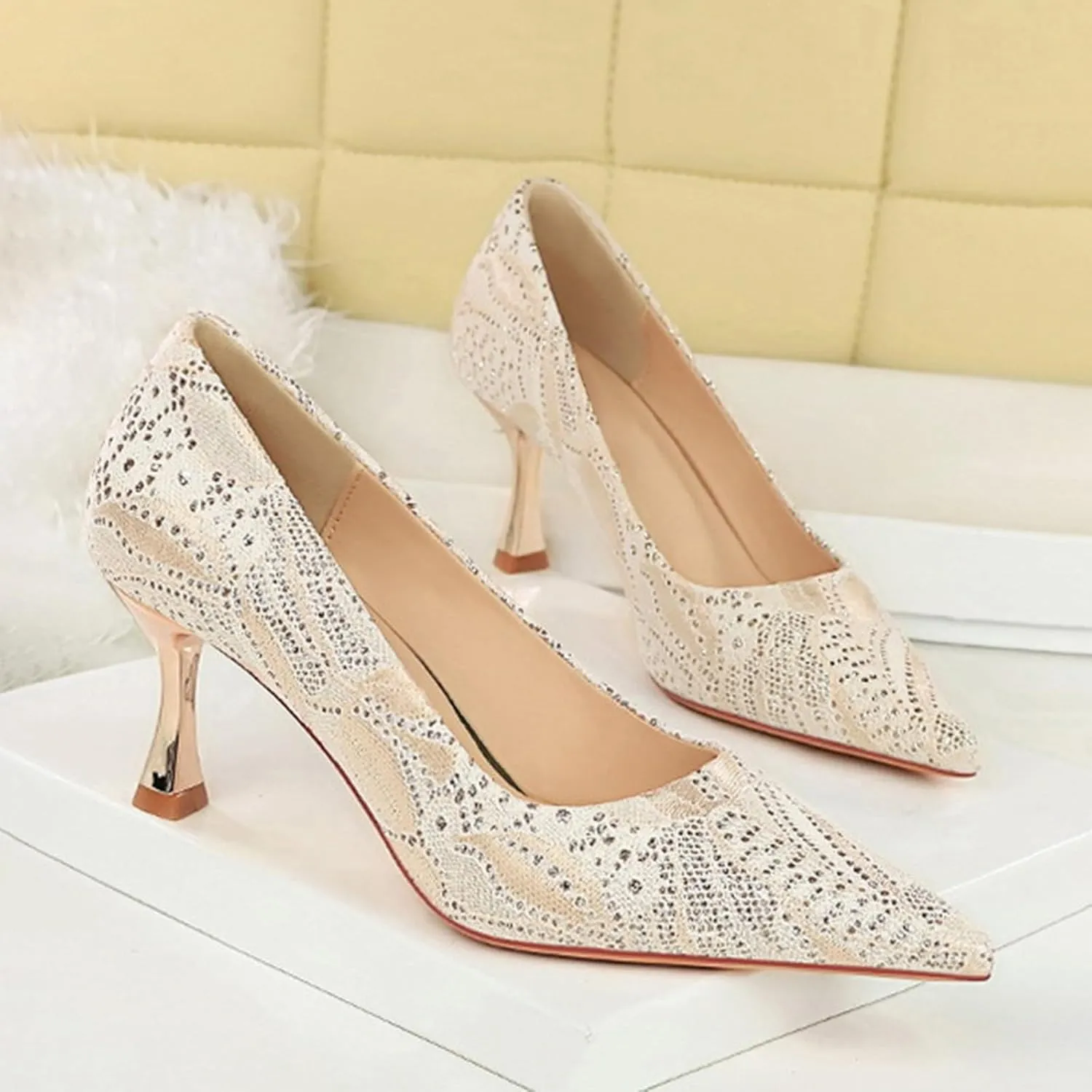 Women Sandal Stiletto Heel Close Pointed Toe Sandal Summer Slip On Wedding Party Work Pumps Comfort Casual Shoes