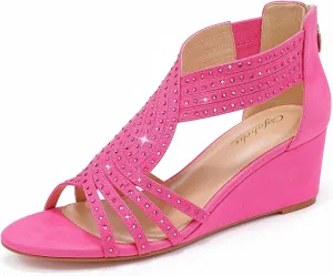 Women Wedge Sandals Sparkly Rhinestone Open Toe Fashion Dressy Sandals Evening Wedding Prom Shoes