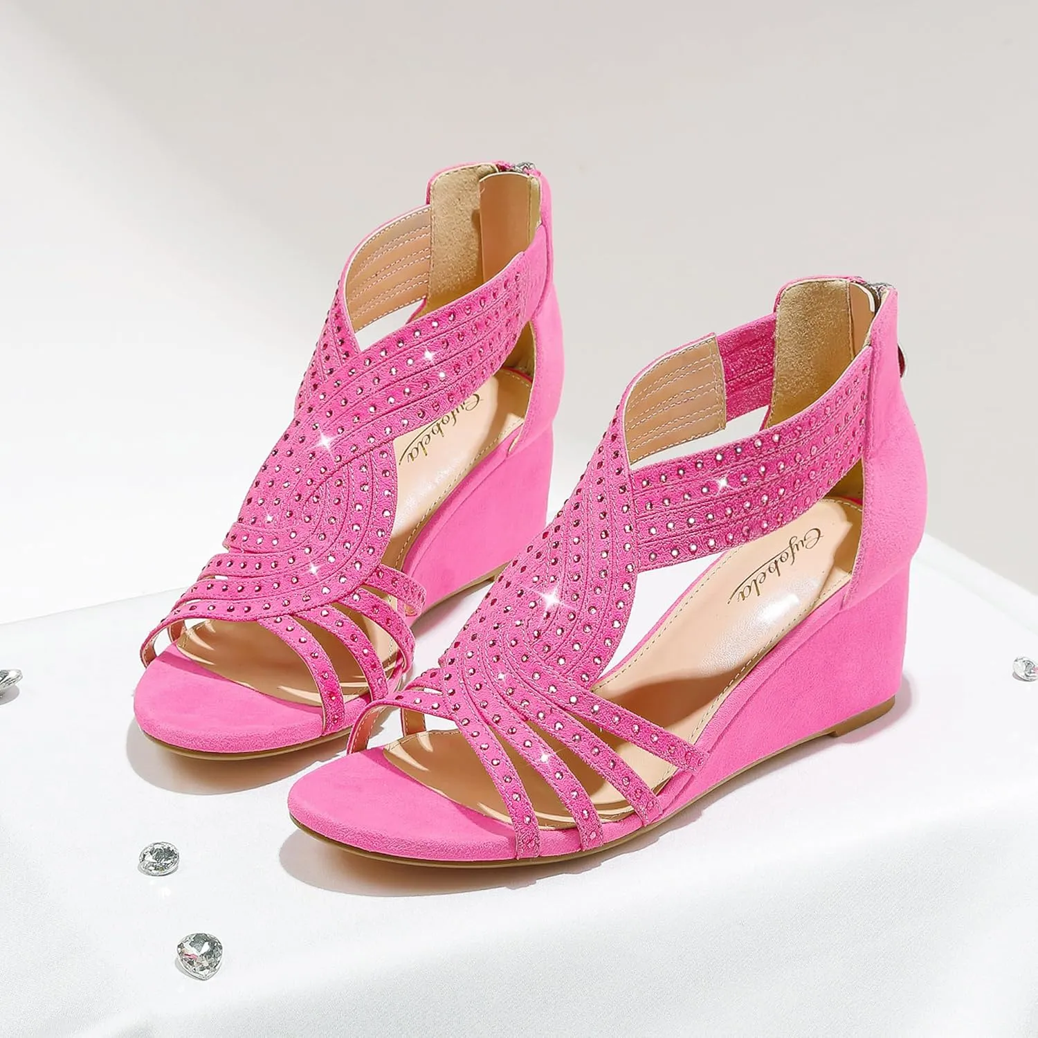 Women Wedge Sandals Sparkly Rhinestone Open Toe Fashion Dressy Sandals Evening Wedding Prom Shoes
