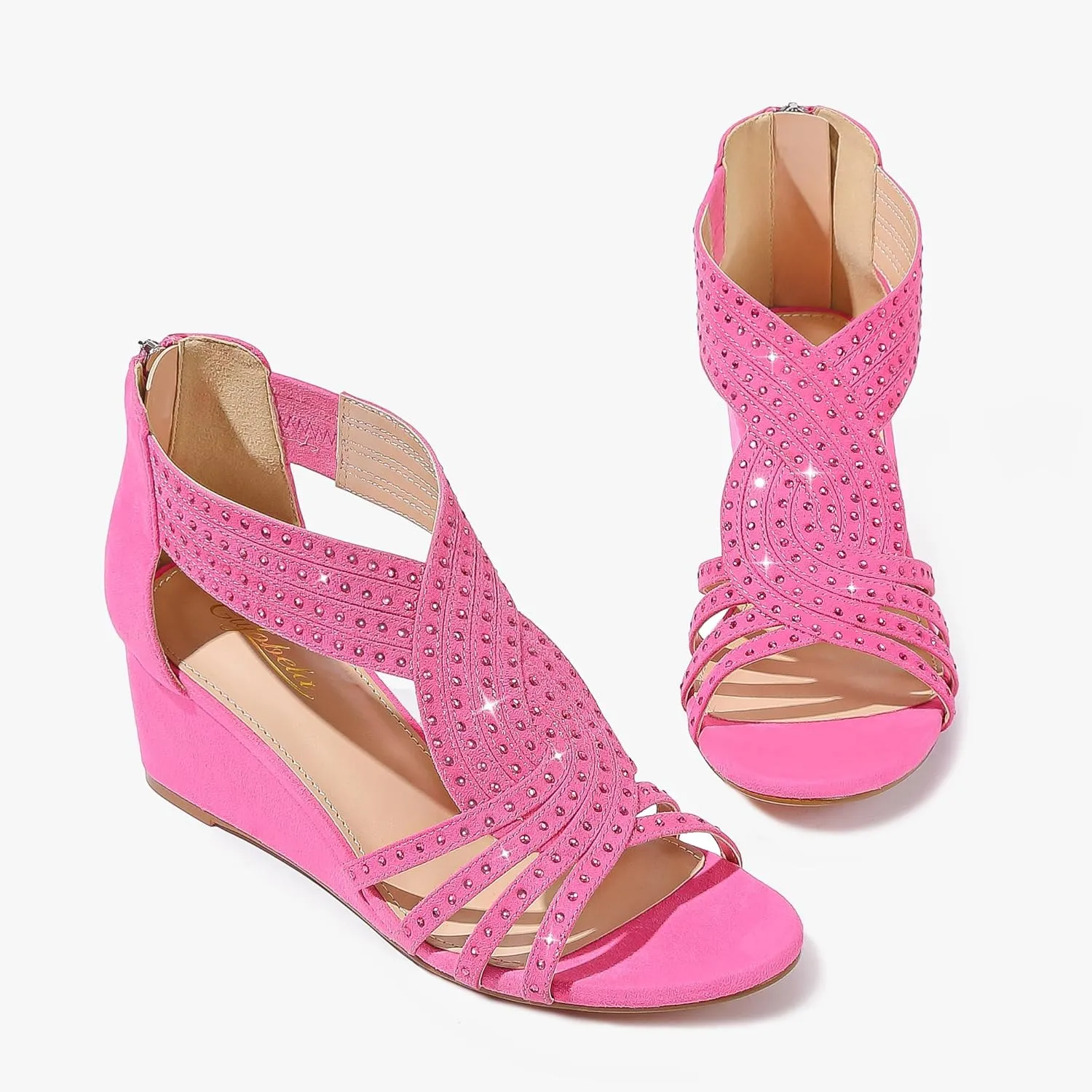 Women Wedge Sandals Sparkly Rhinestone Open Toe Fashion Dressy Sandals Evening Wedding Prom Shoes