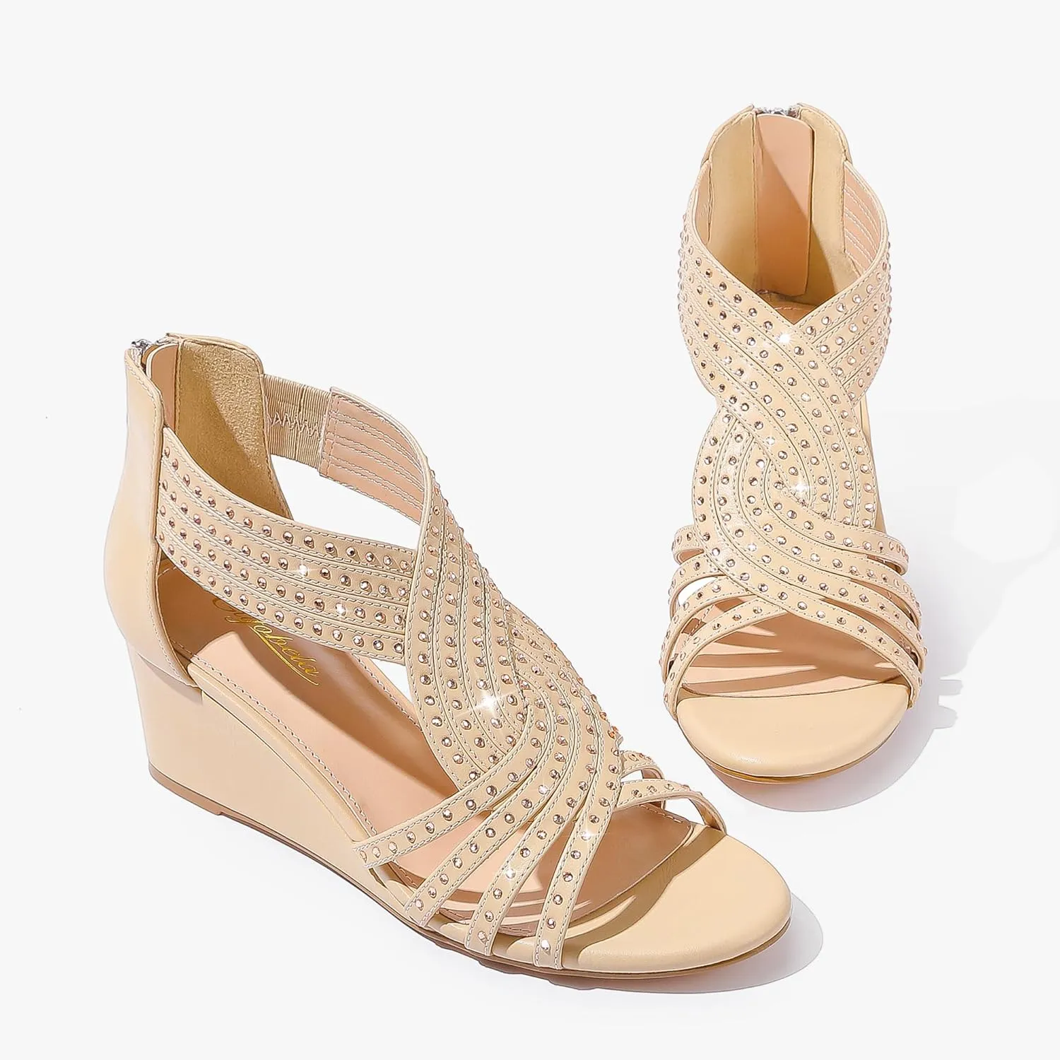 Women Wedge Sandals Sparkly Rhinestone Open Toe Fashion Dressy Sandals Evening Wedding Prom Shoes