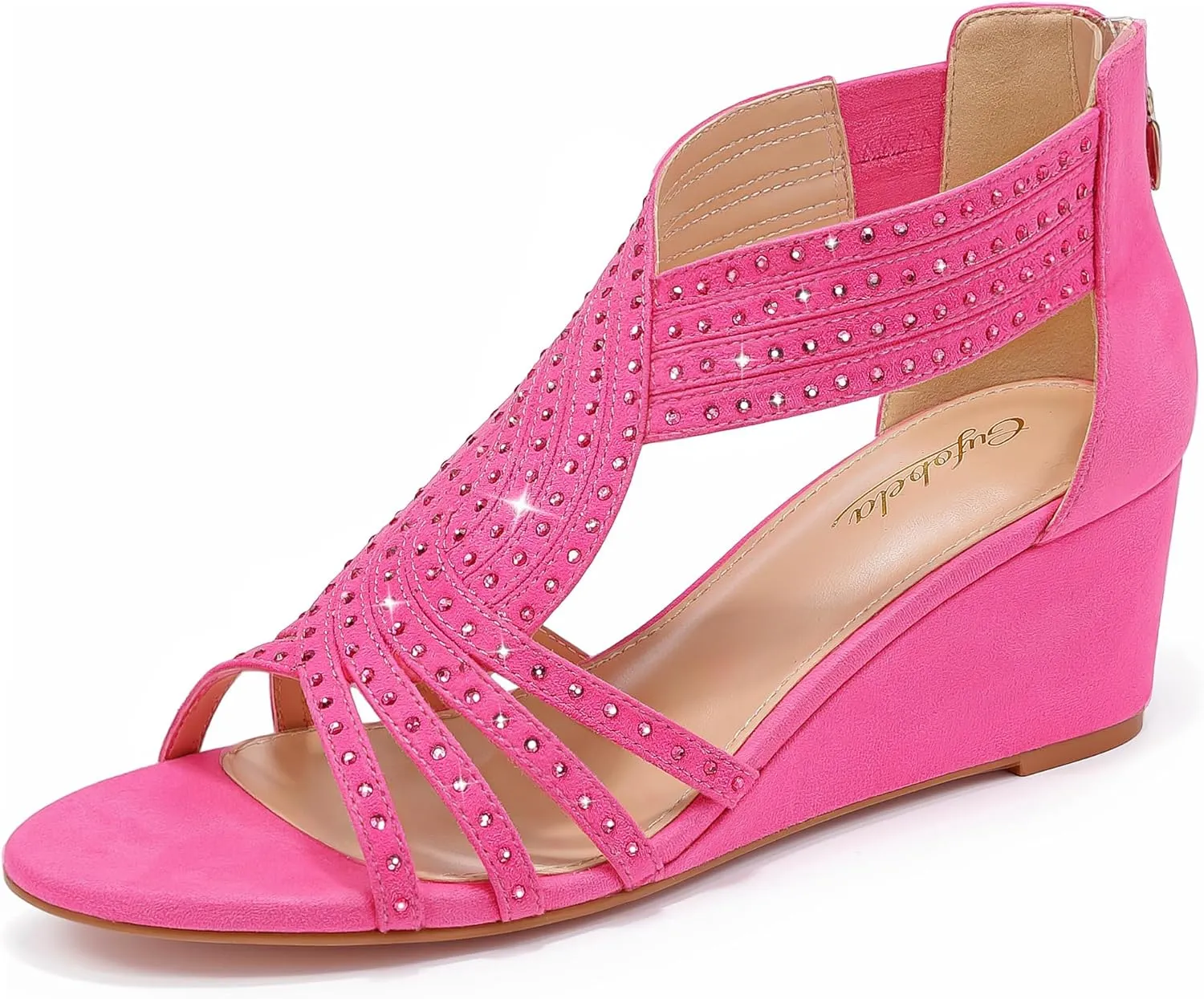 Women Wedge Sandals Sparkly Rhinestone Open Toe Fashion Dressy Sandals Evening Wedding Prom Shoes