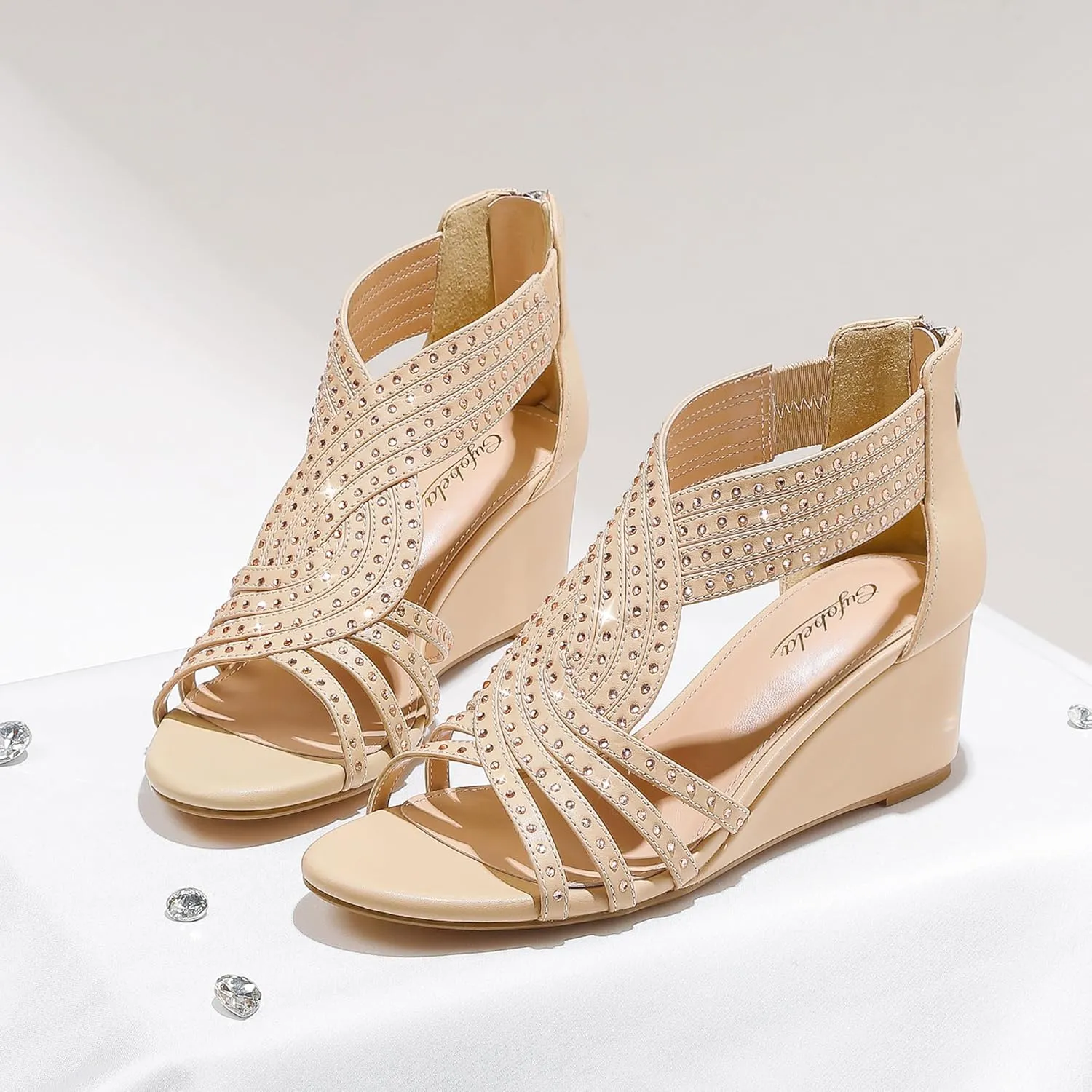 Women Wedge Sandals Sparkly Rhinestone Open Toe Fashion Dressy Sandals Evening Wedding Prom Shoes