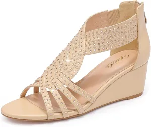 Women Wedge Sandals Sparkly Rhinestone Open Toe Fashion Dressy Sandals Evening Wedding Prom Shoes