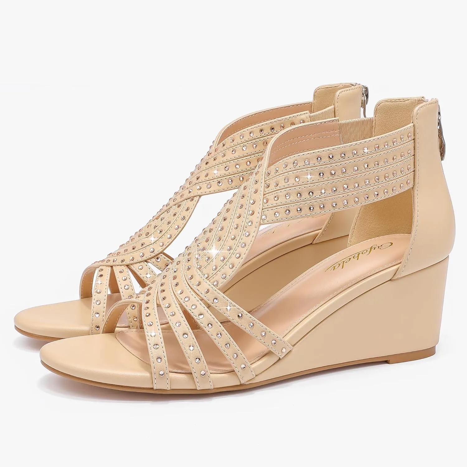 Women Wedge Sandals Sparkly Rhinestone Open Toe Fashion Dressy Sandals Evening Wedding Prom Shoes