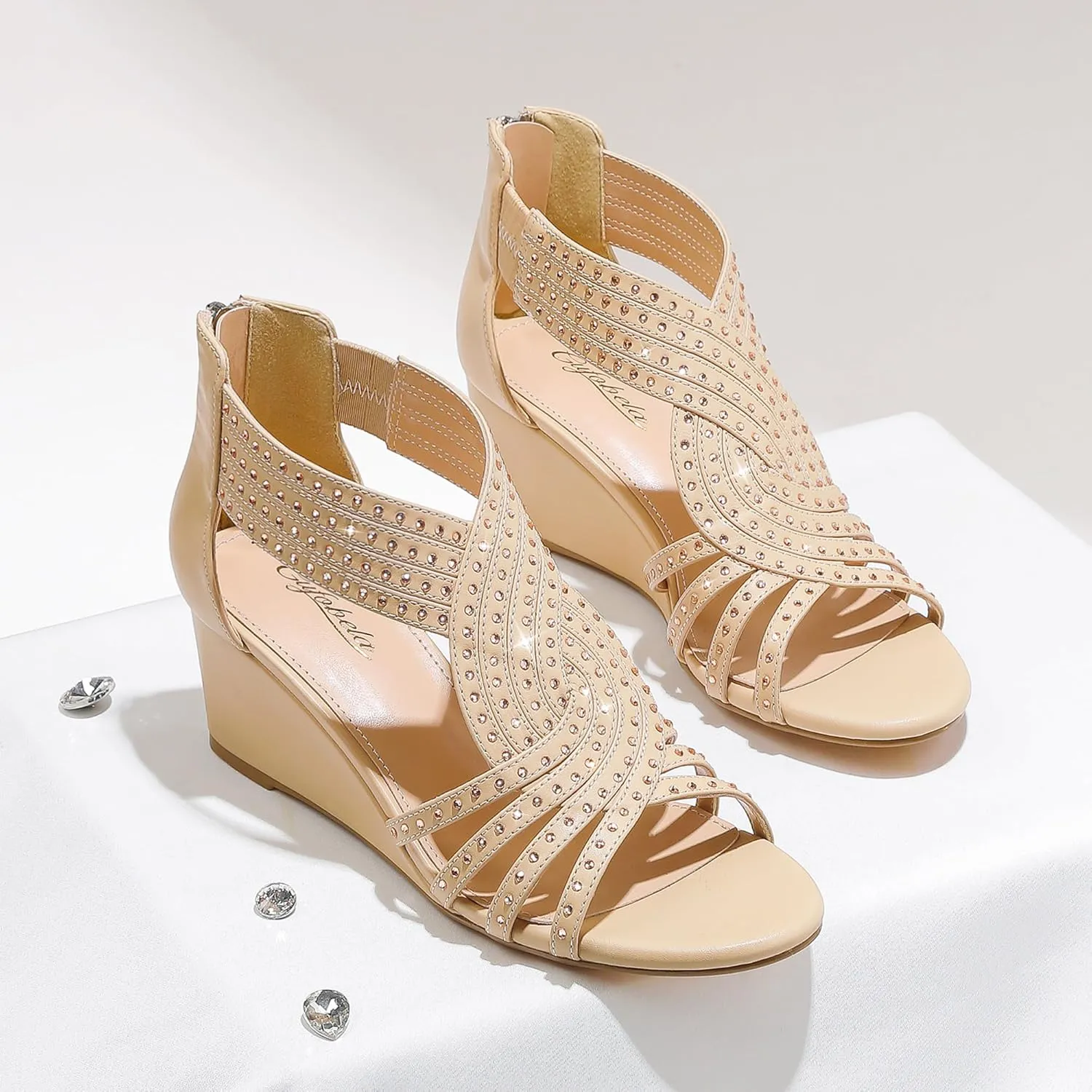 Women Wedge Sandals Sparkly Rhinestone Open Toe Fashion Dressy Sandals Evening Wedding Prom Shoes