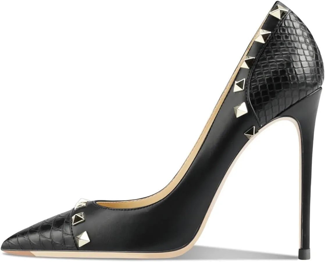 Women's 10CM Stiletto Pumps, Designer Rivet Pointed Toe Luxury