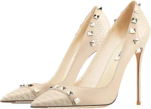 Women's 10CM Stiletto Pumps, Designer Rivet Pointed Toe Luxury
