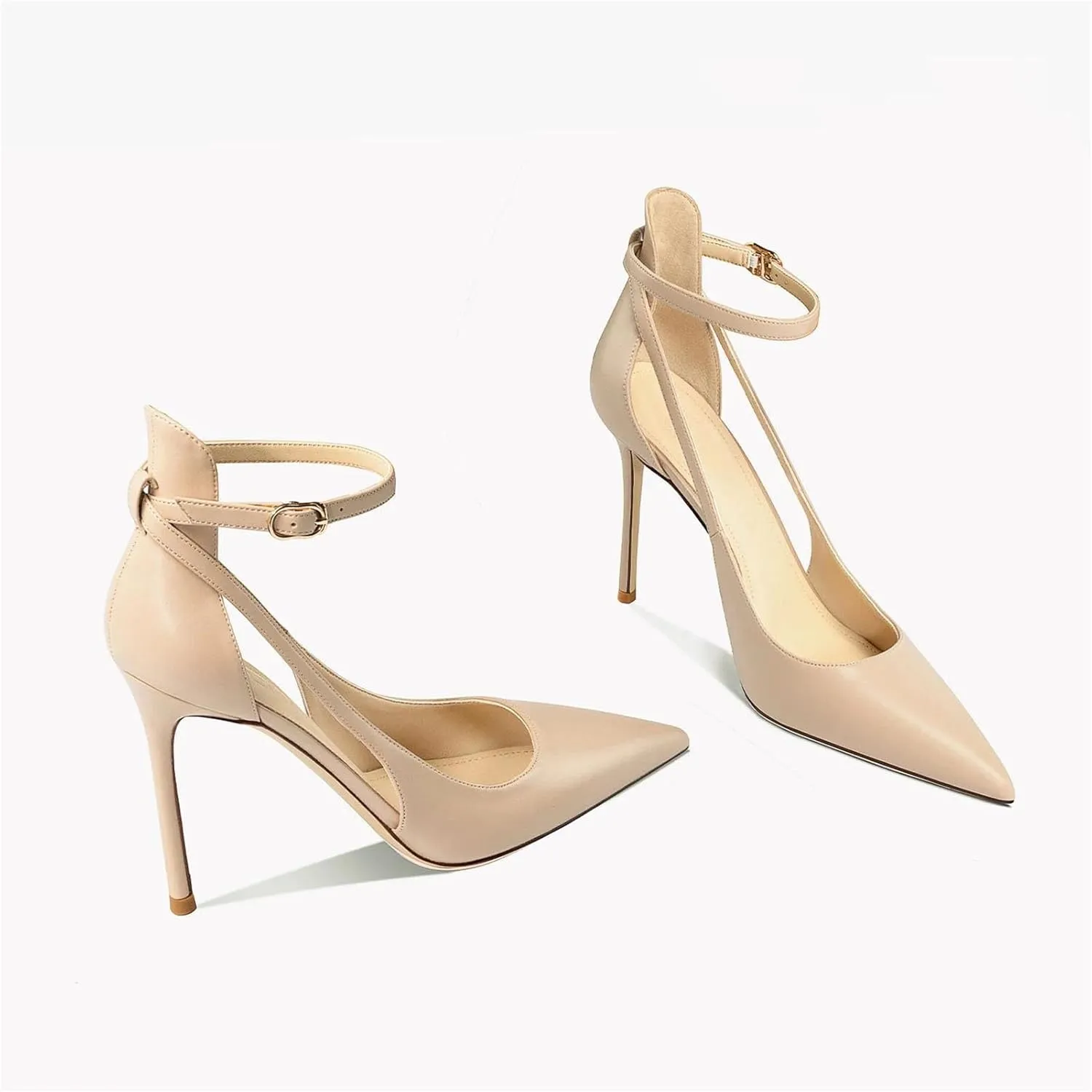 Women's Ankle Strap Heels, Luxury Leather Pointed Toe Party