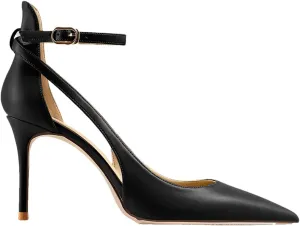 Women's Ankle Strap Heels, Luxury Leather Pointed Toe Party
