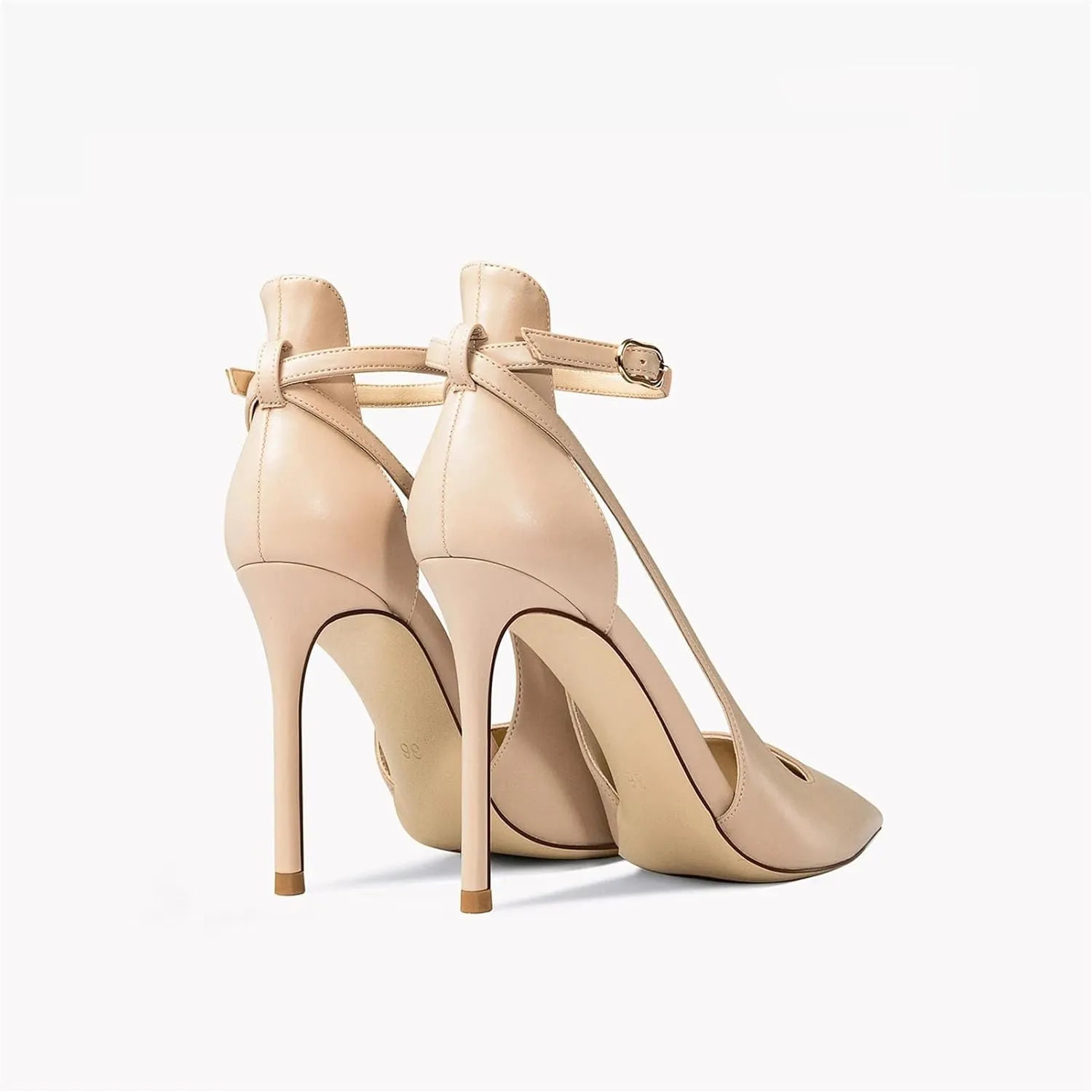 Women's Ankle Strap Heels, Luxury Leather Pointed Toe Party