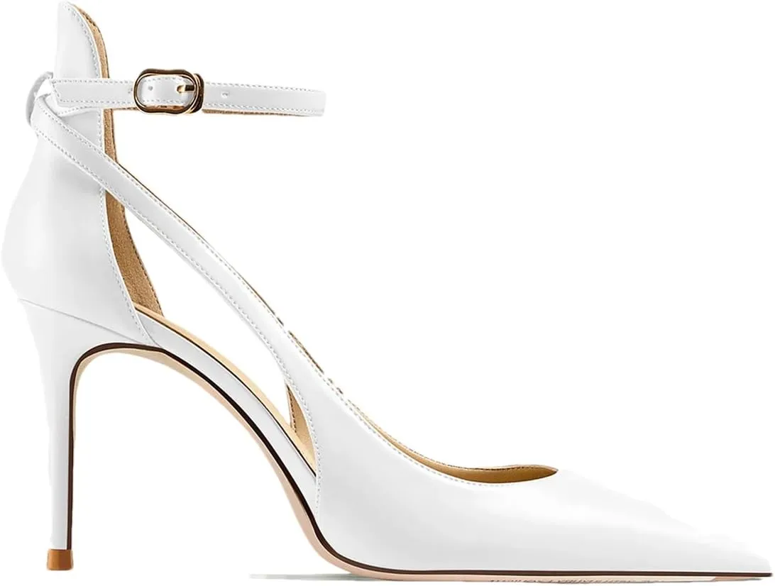 Women's Ankle Strap Heels, Luxury Leather Pointed Toe Party