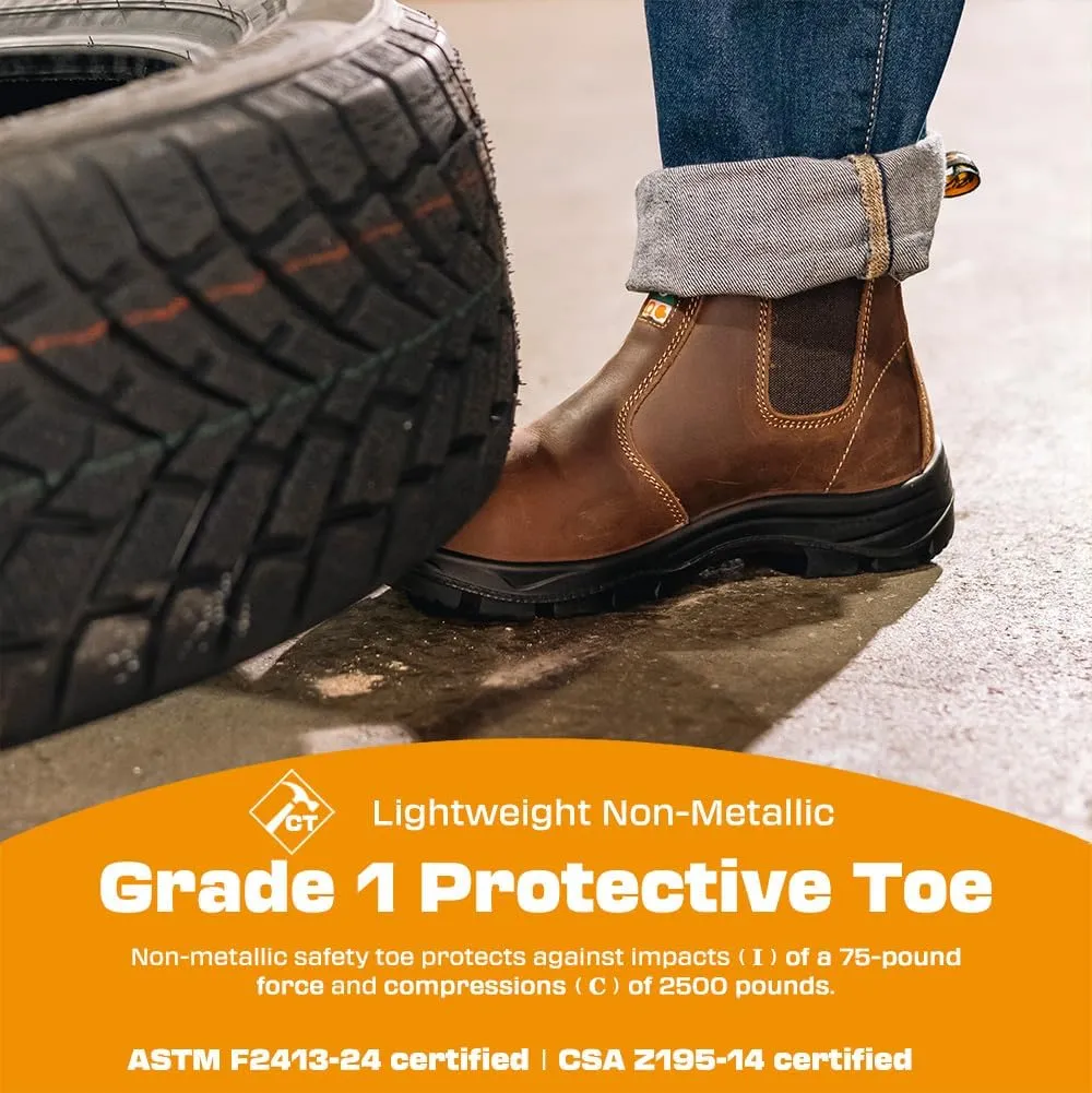 Women's ASTM & CSA Certified Composite Toe Chelsea Work Boots – 100% Leather, Lightweight, I/C/EH/PR/ESR, Oil/Slip/Heat Resistant, Rubber Outsole, Safety Boots 666