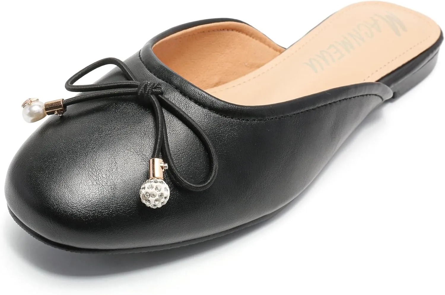 Women's Black Mules: Round Toe, Backless, Slides, Comfortable, Metal Buckle