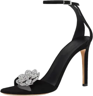Women's Black Sandals, Ankle Strap Stiletto High Heels Summer Party