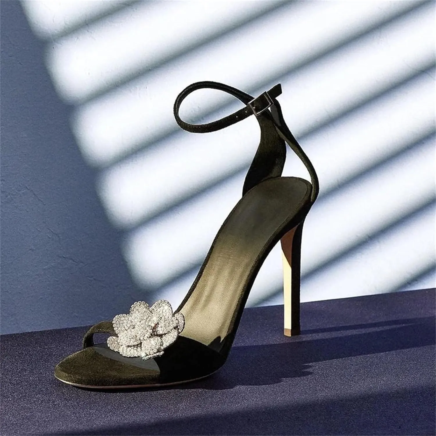 Women's Black Sandals, Ankle Strap Stiletto High Heels Summer Party