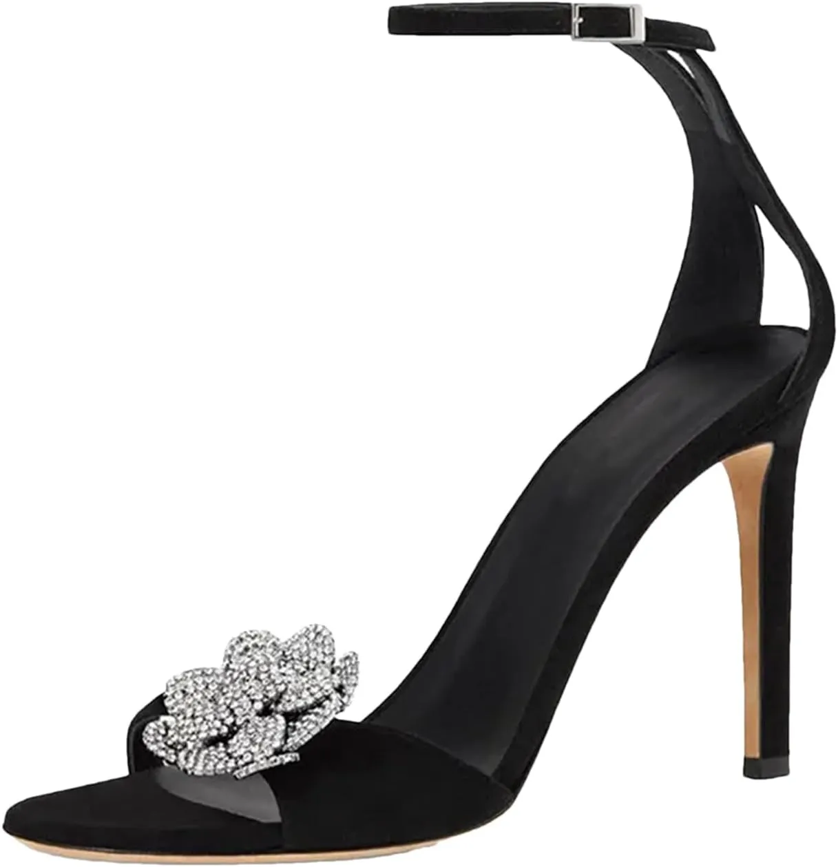 Women's Black Sandals, Ankle Strap Stiletto High Heels Summer Party