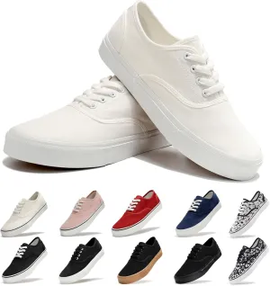 Women's Canvas Shoes Low Top Fashion Classic Slip on Canvas Sneakers Lace-up Walking Shoes Tennis Shoes