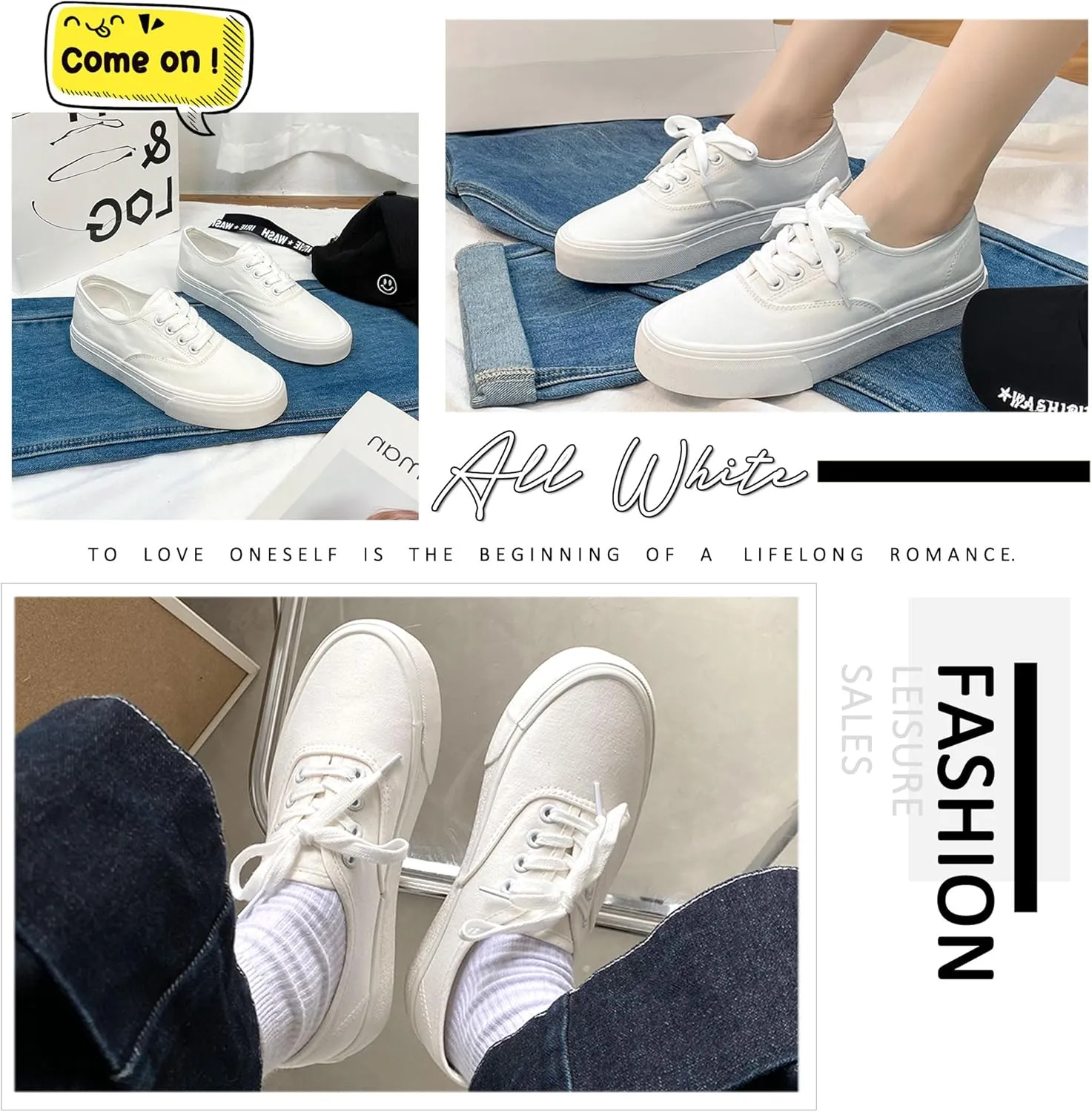 Women's Canvas Shoes Low Top Fashion Classic Slip on Canvas Sneakers Lace-up Walking Shoes Tennis Shoes