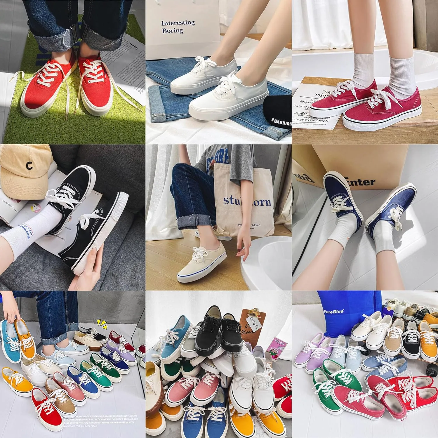 Women's Canvas Shoes Low Top Fashion Classic Slip on Canvas Sneakers Lace-up Walking Shoes Tennis Shoes