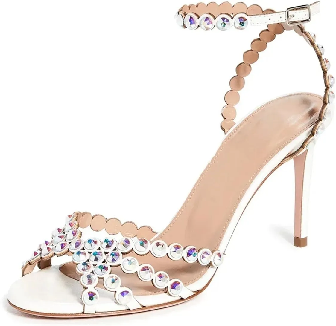 Women's Champagne Crystal Sandals, Multi-Rhinestone Evening Heels