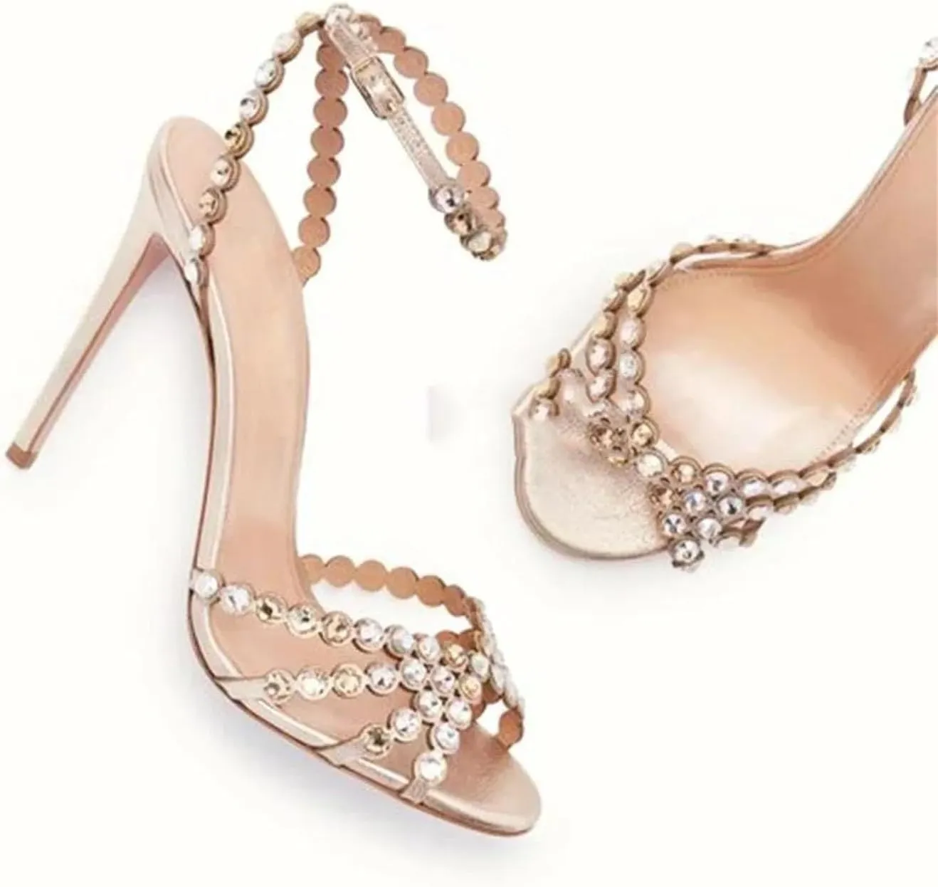 Women's Champagne Crystal Sandals, Multi-Rhinestone Evening Heels