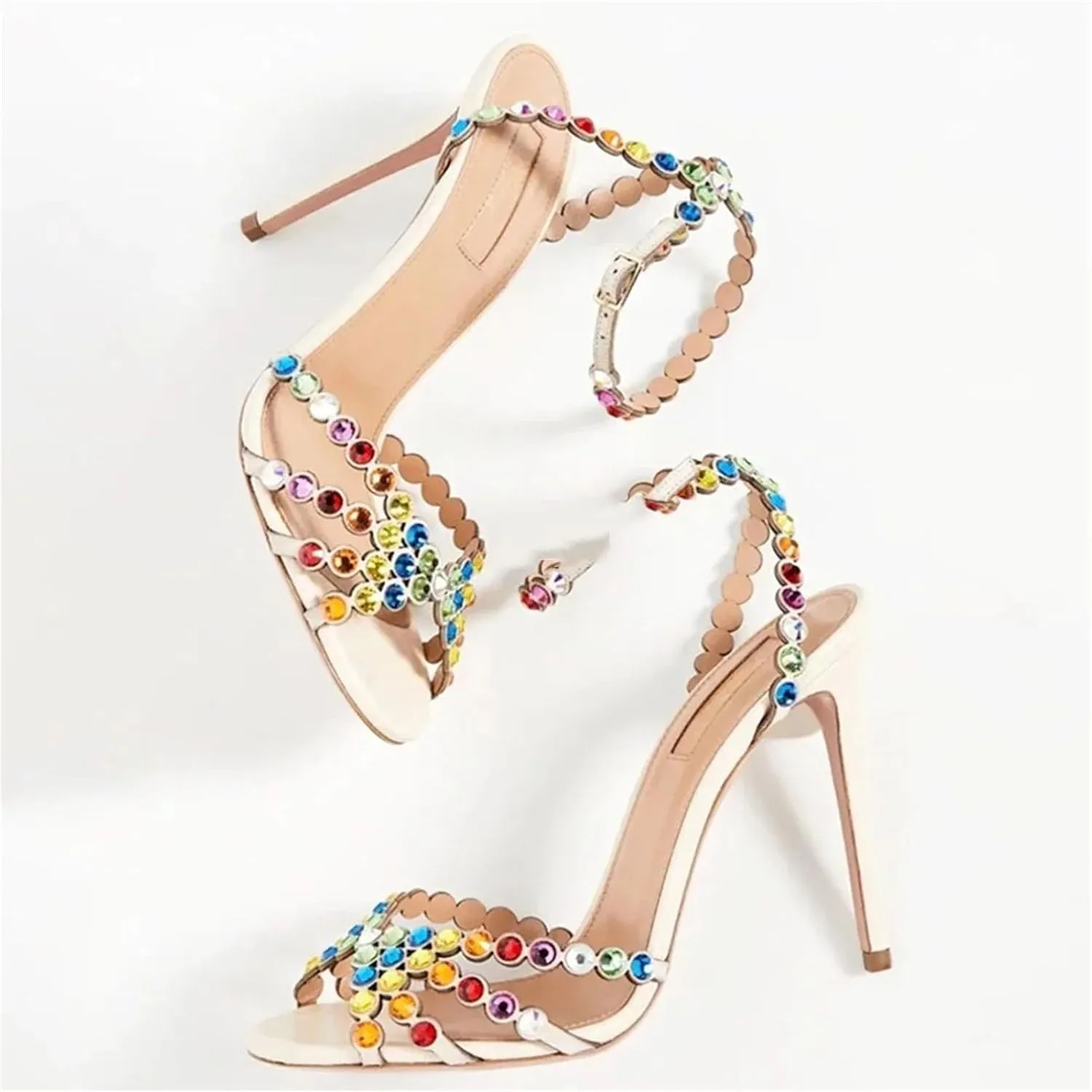 Women's Champagne Crystal Sandals, Multi-Rhinestone Evening Heels