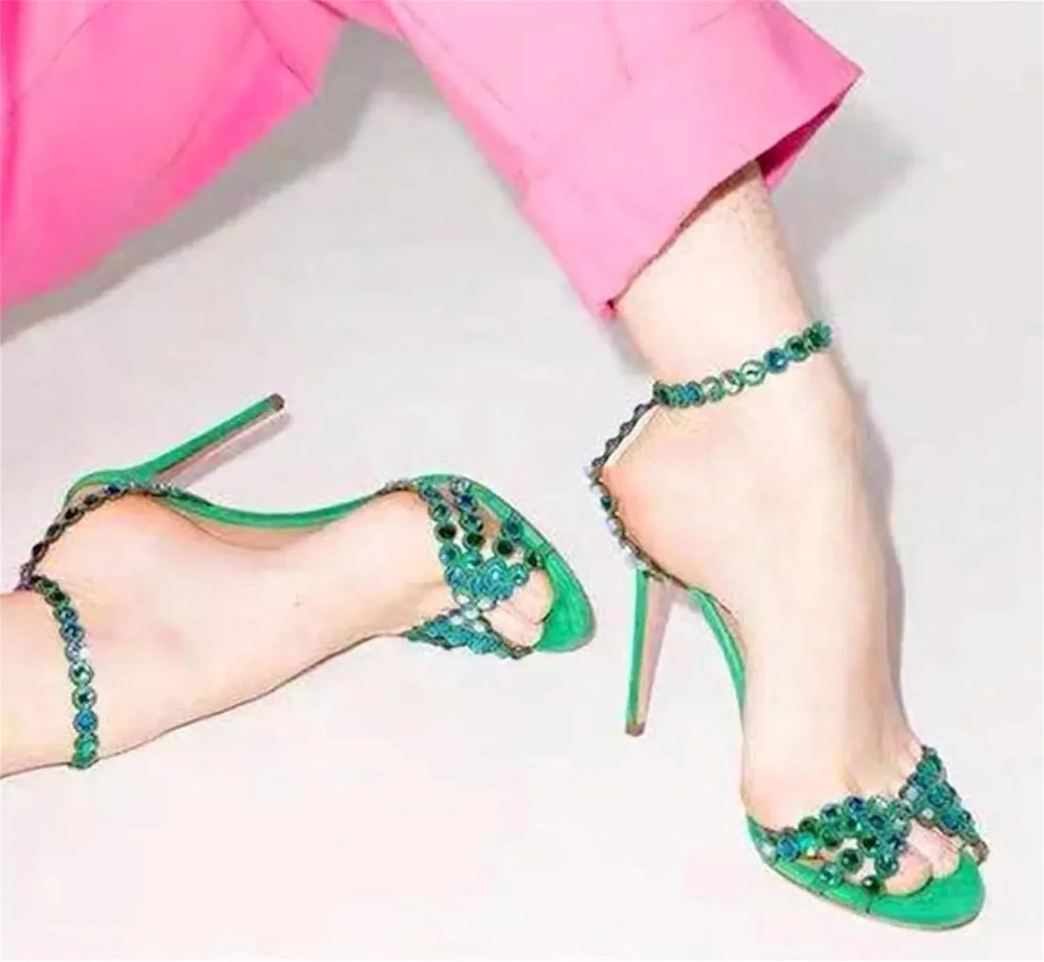 Women's Champagne Crystal Sandals, Multi-Rhinestone Evening Heels