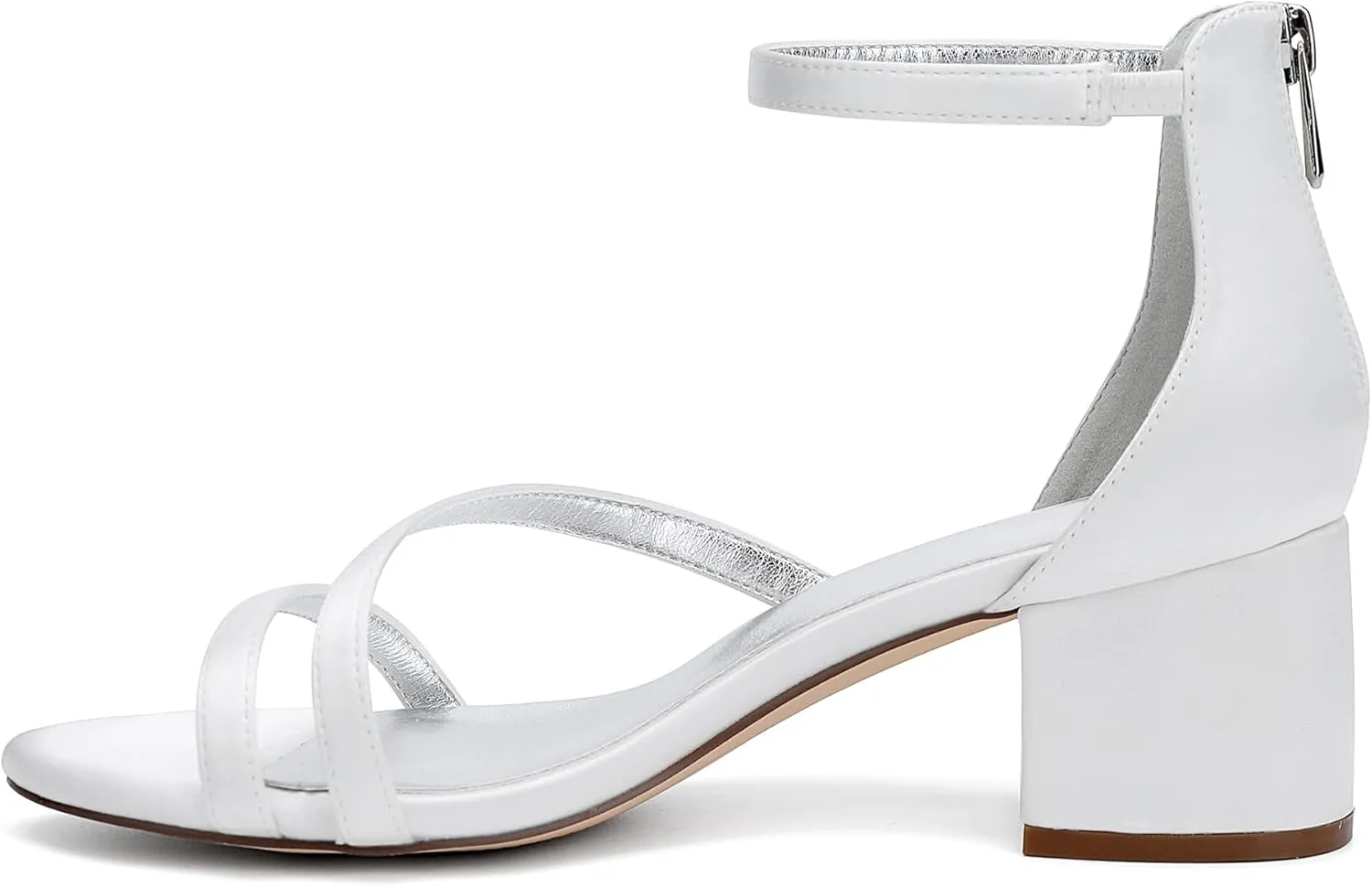 Women's Chunky Block Heel Sandals Strappy Open Toe Wedding Shoes for Bride Ankle Strap Prom Evening Pumps