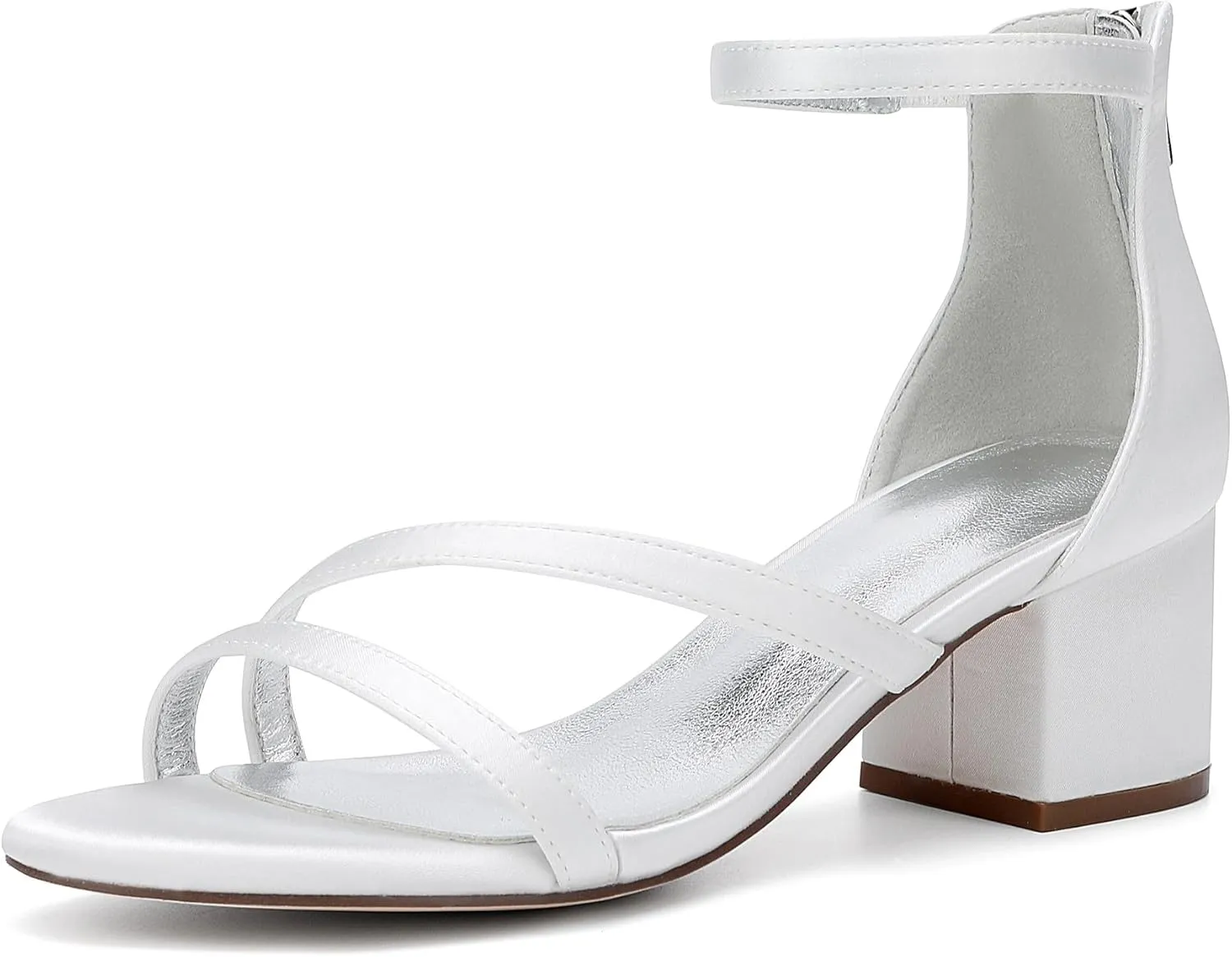 Women's Chunky Block Heel Sandals Strappy Open Toe Wedding Shoes for Bride Ankle Strap Prom Evening Pumps