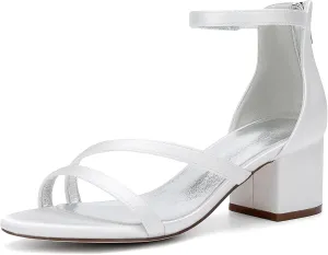 Women's Chunky Block Heel Sandals Strappy Open Toe Wedding Shoes for Bride Ankle Strap Prom Evening Pumps