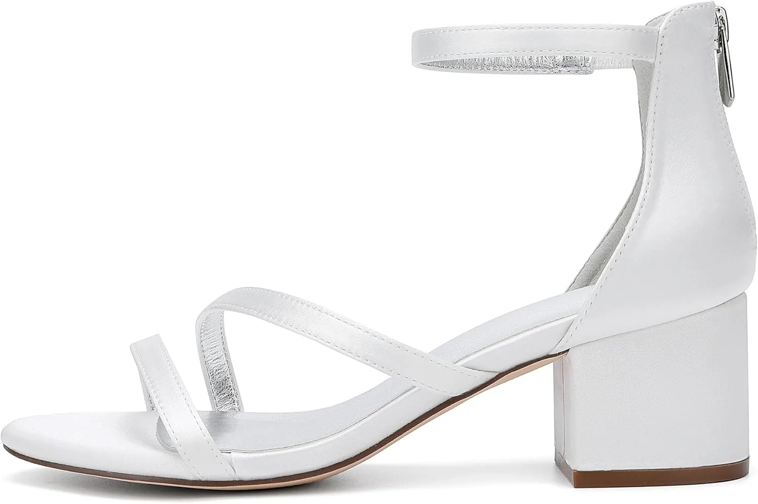 Women's Chunky Block Heel Sandals Strappy Open Toe Wedding Shoes for Bride Ankle Strap Prom Evening Pumps