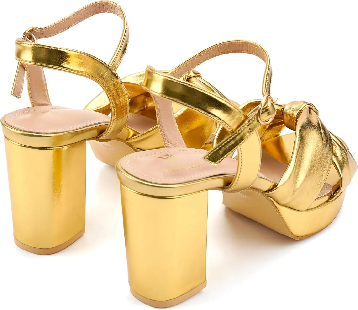Women's Chunky Platform Heels with Adjustable Ankle Strap - Open Toe Bowknot Block Heel Strappy Sandals, Wedding Party Dressy Shoes Summer Sandals