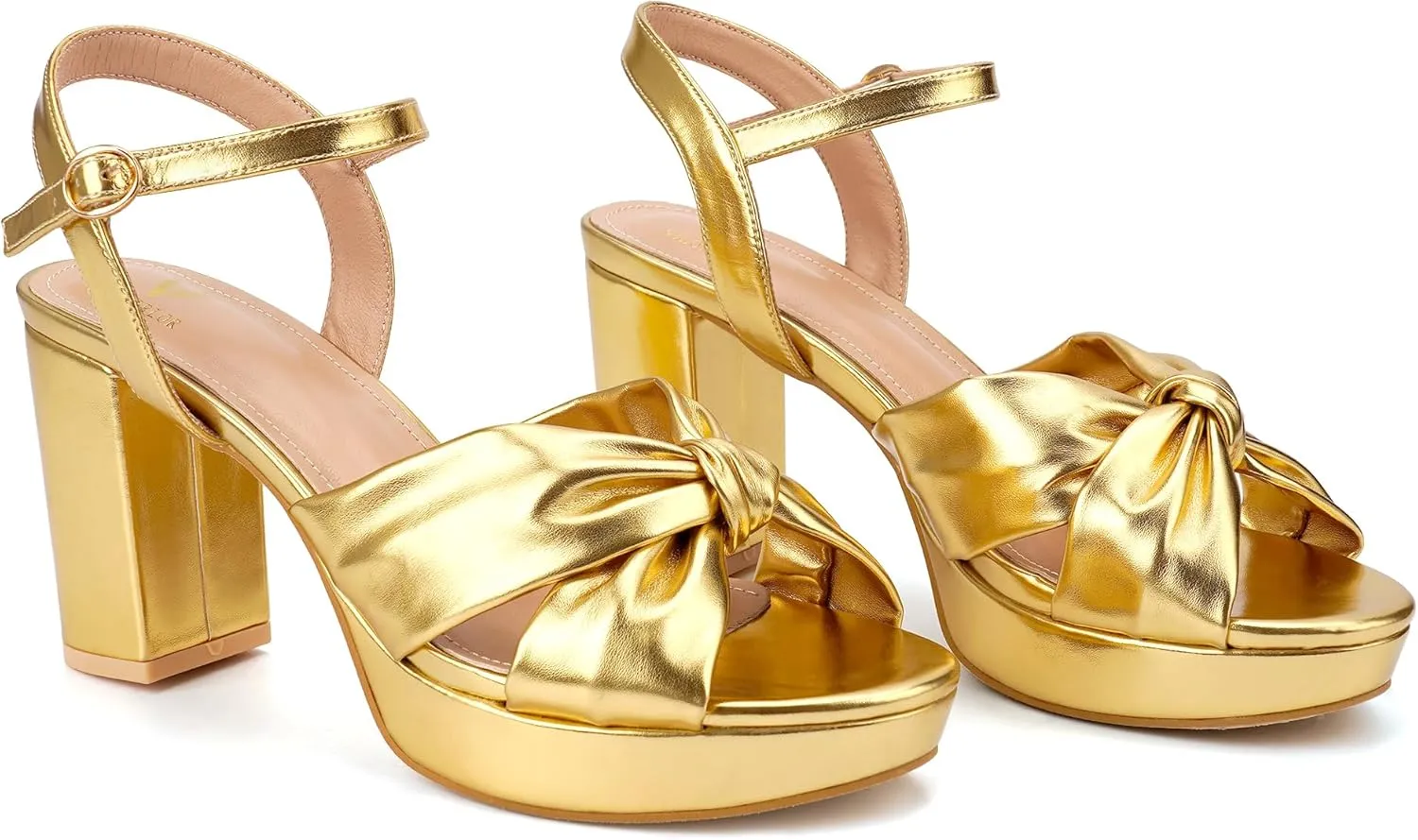 Women's Chunky Platform Heels with Adjustable Ankle Strap - Open Toe Bowknot Block Heel Strappy Sandals, Wedding Party Dressy Shoes Summer Sandals