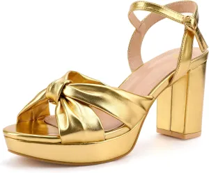 Women's Chunky Platform Heels with Adjustable Ankle Strap - Open Toe Bowknot Block Heel Strappy Sandals, Wedding Party Dressy Shoes Summer Sandals