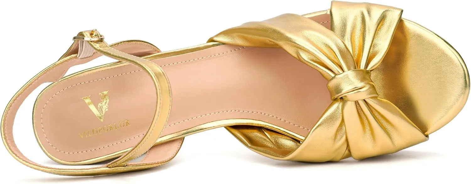 Women's Chunky Platform Heels with Adjustable Ankle Strap - Open Toe Bowknot Block Heel Strappy Sandals, Wedding Party Dressy Shoes Summer Sandals