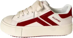 Women's Classic Low-Top White Canvas Sneakers – Retro Style with Bold Red Accents for Everyday Comfort
