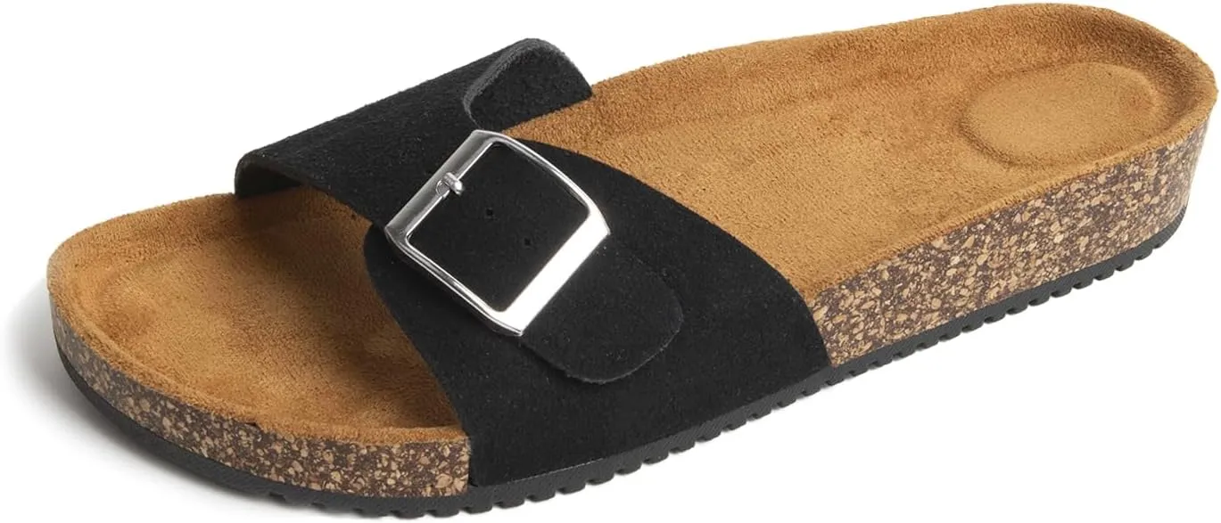 Women's Cork Footed Sandals Women Dressy Summer Beach Essentials Genuine Leather Sandals with Adjustable Buckle Comfortable Arch Support Women's Footwear