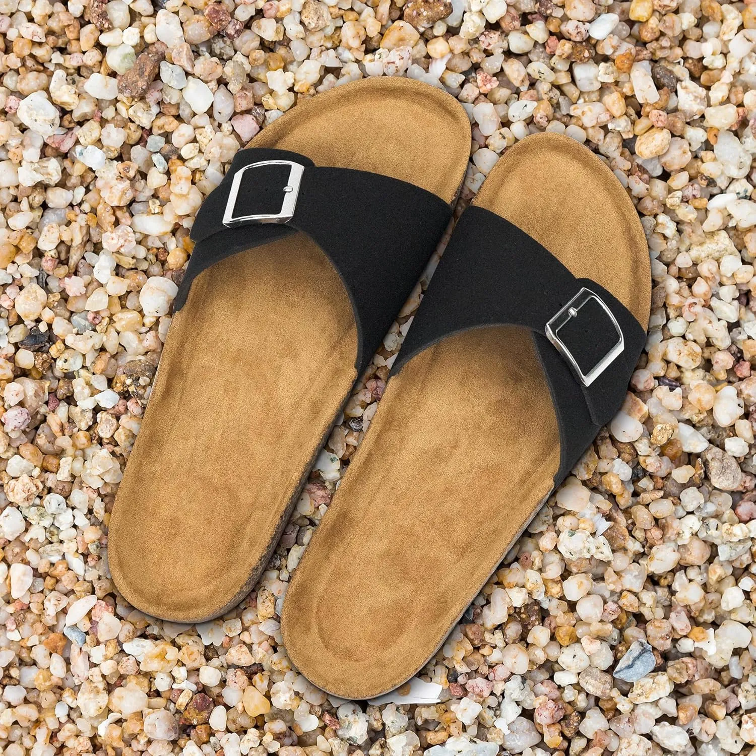 Women's Cork Footed Sandals Women Dressy Summer Beach Essentials Genuine Leather Sandals with Adjustable Buckle Comfortable Arch Support Women's Footwear